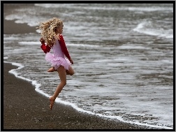 Morze, Dziewczynka, Plaża