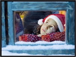 Śnieg, Okno, Dziewczynka, Oczekiwanie