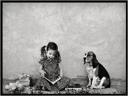 Beagle, Książki, Dziewczynka, Pies