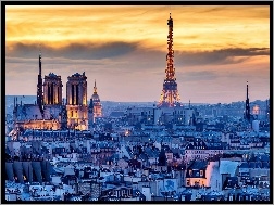 Eiffla, Paryż, Francja, Dachy, Wieża, Domów