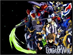 ekipa, ludzie, roboty, Gundam Wing, drużyna
