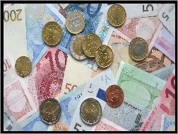 Monety, Euro, Banknoty