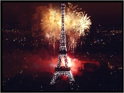 Fajerwerki, Paryż, Wieża Eiffla, Noc