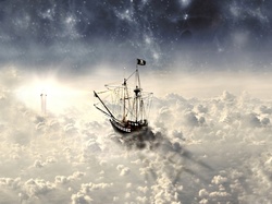 Chmury, Fantasy, Statek