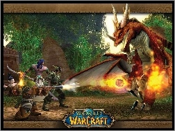 postacie, fantasy, grafika, smok, World Of Warcraft, walka