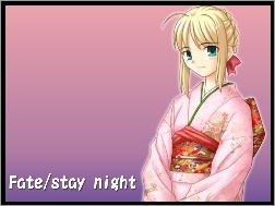 Fate Stay Night, napis, dziewczyna, kimono