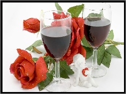 Figurka, Kieliszki, Róże, Czerwone, Wino
