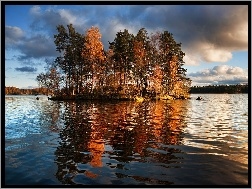 Finlandia, Drzewa, Wysepka, Jezioro, Vuoksa