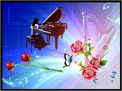 Kwiaty, Fortepian, Harfa