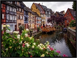 Francja, Rzeka, Domy, Kwiaty