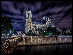 Francja, Notre Dame, Katedra, Noc, Paryż