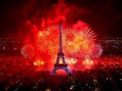 Francja, Fajerwerki, Nocą, Paryż, Wieża Eiffla