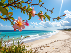 Morze, Plaża, Kwiaty, Gałązki