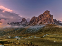 Mgła, Dolomity, Droga, Góry, Prowincja Belluno, Włochy, Passo di Giau