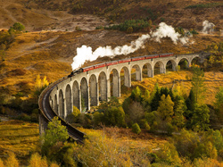 Wiadukt Glenfinnan, Pociąg parowy, Szkocja, Wielka Brytania, Tory