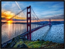 Most Golden Gate, Zachód Słońca, Rzeka, San Francisco