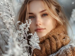 Ośnieżone, Kobieta, Brązowy, Golf, Blondynka, Gałązki