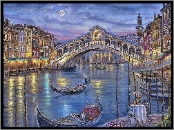Gondole, Most, Wenecja, Włochy, Kanał