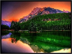Jezioro, Góry, Choinki