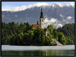 Góry, Bled, Zamek, Jezioro, Słowenia