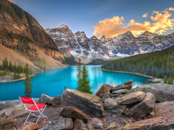 Góry, Prowincja Alberta, Park Narodowy Banff, Jezioro Moraine, Czerwone, Krzesło, Las, Kanada, Drzewa