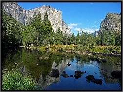 Góry, Yosemite, Kalifornia, Skaliste, Rzeka, Drzewa