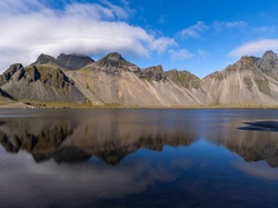 Odbicie, Góry, Vestrahorn, Islandia, Morze