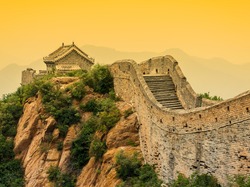 Wielki Mur Chiński, Wieża obserwacyjna, Góry Nan Shan, Skały, Chiny, Mur obronny