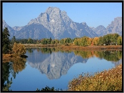Góry, Jezioro, Yellowstone, Jesień