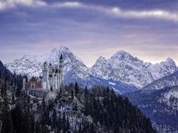 Góry, Neuschwanstein, Zamek, Zima