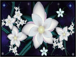 Grafika 3D, Białe, Kwiaty