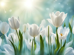Białe, Tulipany, Kwiaty, Grafika