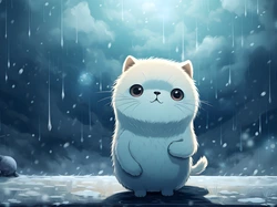 Biały, Kot, Deszcz, Grafika