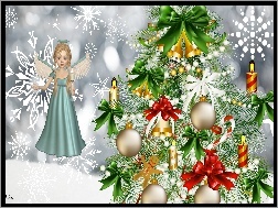 Grafika 2D, Choinka, Anioł, Boże Narodzenie