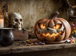 Halloween, Dynia, Kubek, Grafika AI, Cukierki