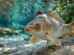 Mikołaja, Karp, Ryba, Grafika AI, Czapka