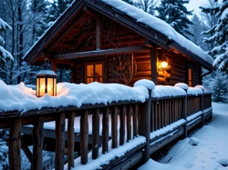 Las, Zima, Ogrodzenie, Grafika AI, Dom