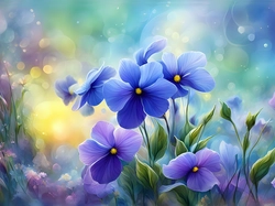 Fioletowe, Niebieskie, Kwiaty, Grafika