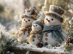 Szaliki, Trzy, Bałwany, Grafika AI, Kapelusze