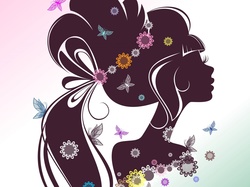 Grafika, Motyle, Kobieta, Kwiaty