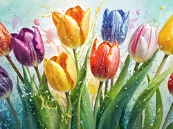 Kolorowe, Rozkwitające, Tulipany, Grafika