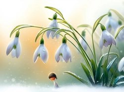 Dziewczynka, Przebiśniegi, Białe, Grafika AI, Kwiaty