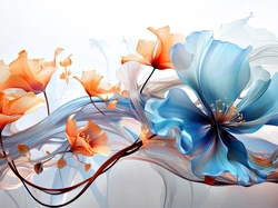 Kwiaty, Pomarańczowe, Niebieski, Grafika