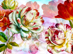 Grafika, Tulipan, Kwiaty, Róże