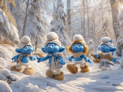 Zima, Cztery, Smerfy, Grafika AI, Las