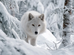 Zima, Biały, Wilk, Grafika AI, Las