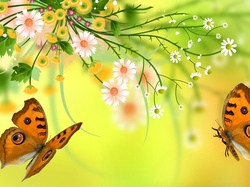 Grafika 2D, Motyle, Kwiaty