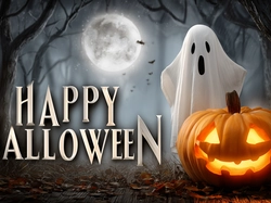 Halloween, Duch, Dynia, Grafika AI, Napis