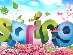Grafika 2D, Kolorowy, Wiosna, Napis Spring