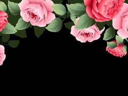 Grafika 2D, Czarne, Kwiaty, Róże, Tło